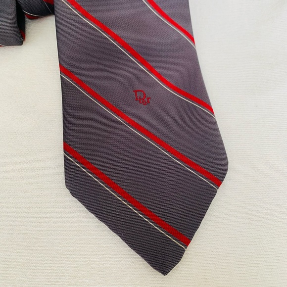 Christian Dior Vintage Tie Gray & Red Silk - Picture 7 of 14